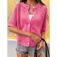 thumbnail image 4 of Women's Hollow Out Short Sleeve Knit Cardigan Deep Pink M, 4 of 7
