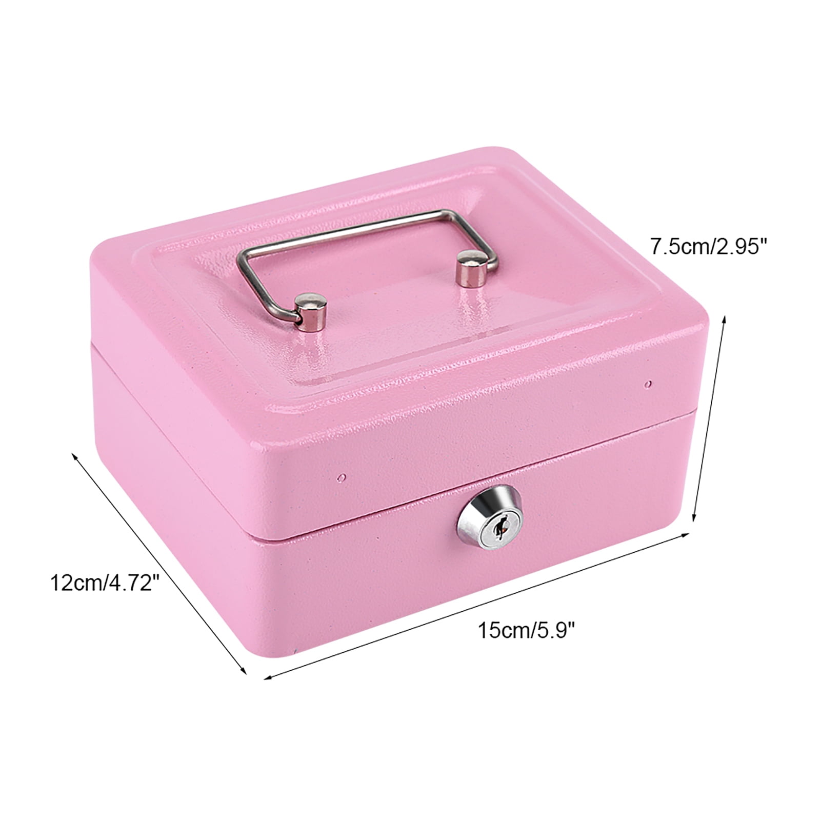 Fireproof Waterproof Box with Key Lock Safe 1Pc Mini Portable Steel Petty Lockable Cash Money Coin Safe Security Box Household for Daily Use Household and Traveling Small Pink