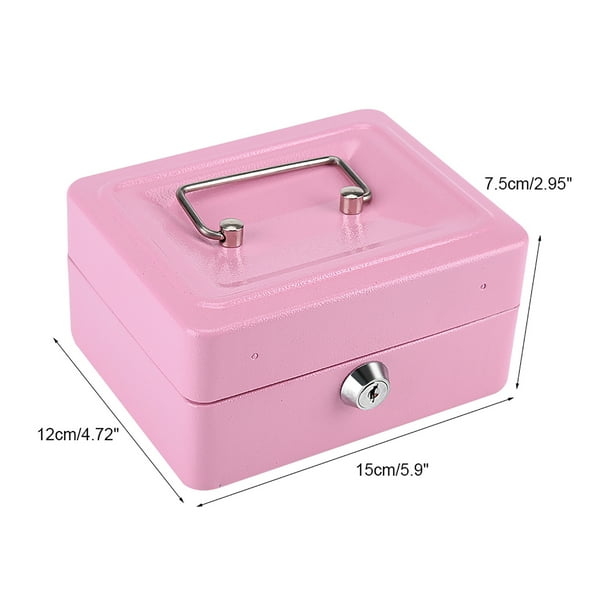 Fireproof Waterproof Box With Key Lock Safe 1Pc Mini Portable Steel Petty Lockable Cash Money Coin Safe Security Box Household For Daily Use Household And Traveling[Small Pink