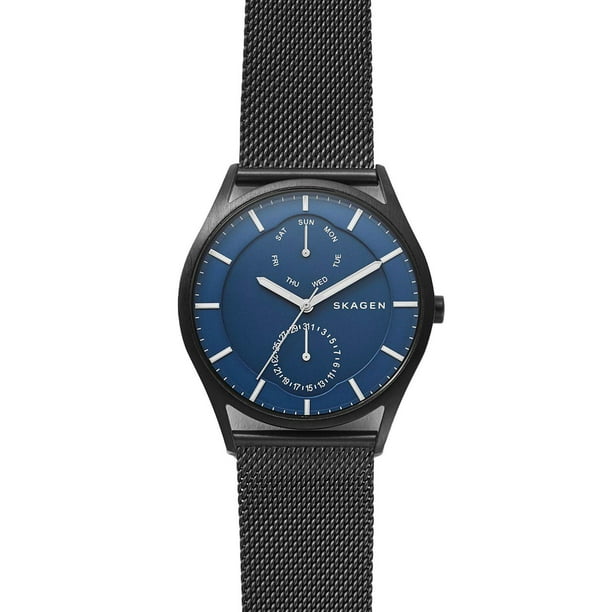 Skagen Holst 3 Hand Mens Multifunction Watch w Black Mesh Strap