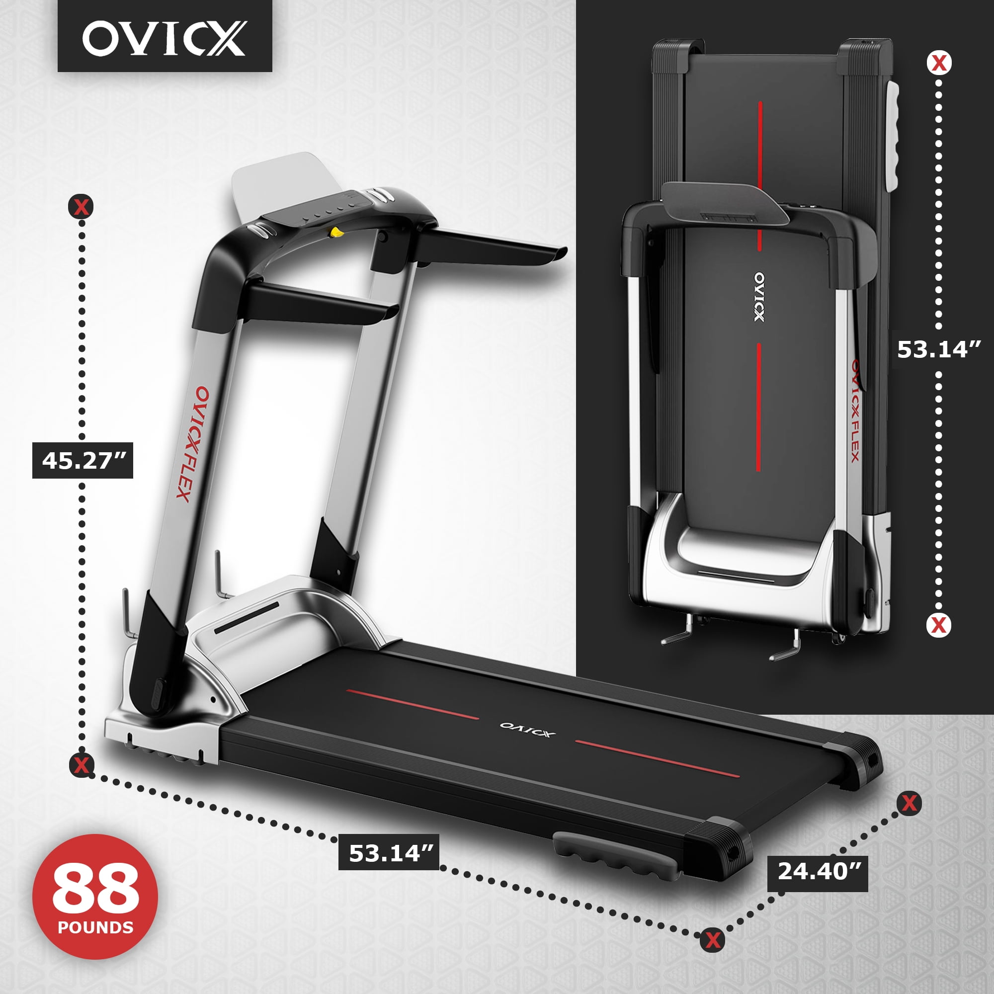 OVICX Quiet Portable Folding Flex Treadmill w Bluetooth Fitness Tracking App Walmart