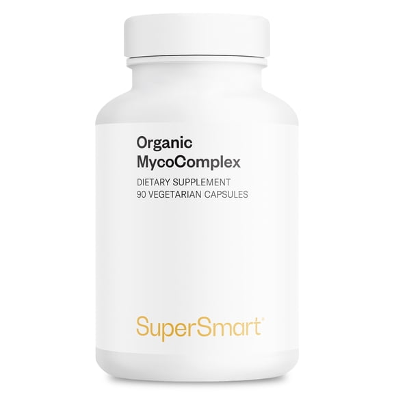 SuperSmart Organic MycoComplex (High Strength) - 7-in-1 Mushrooms Supplement - with Shiitake, Chaga, Reishi, Maitake, Cordyceps, Polypore, Agaricus | Non-GMO & Gluten Free - 90 Vegetarian Capsules