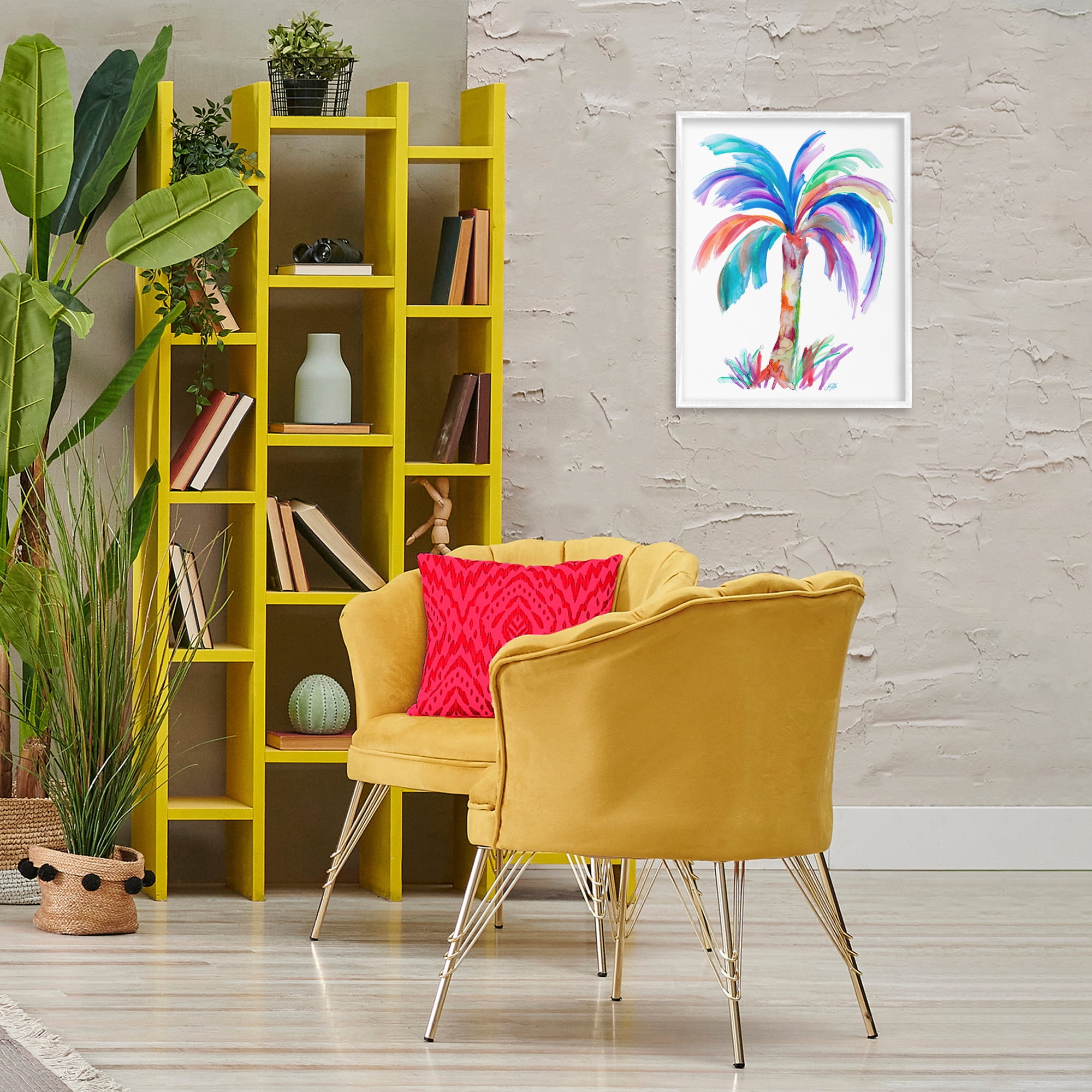 Stupell Industries Bold Palm Tree Botanical & Floral Painting White Framed Art Print Wall Art, 16 x 20