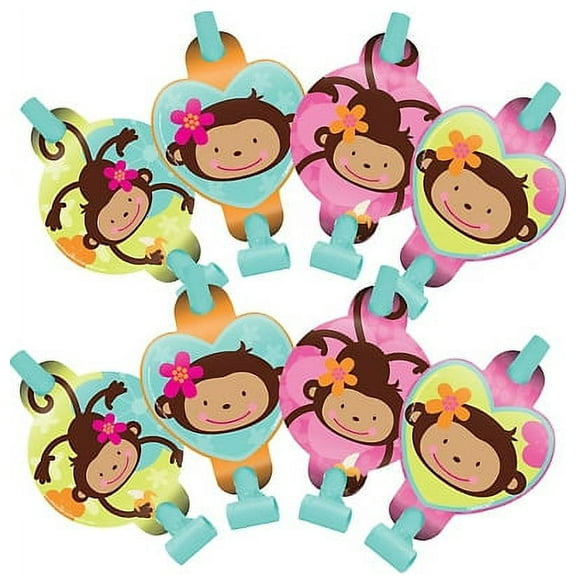Pink Mod 'Monkey Love' Party Favor Blowouts, 8ct