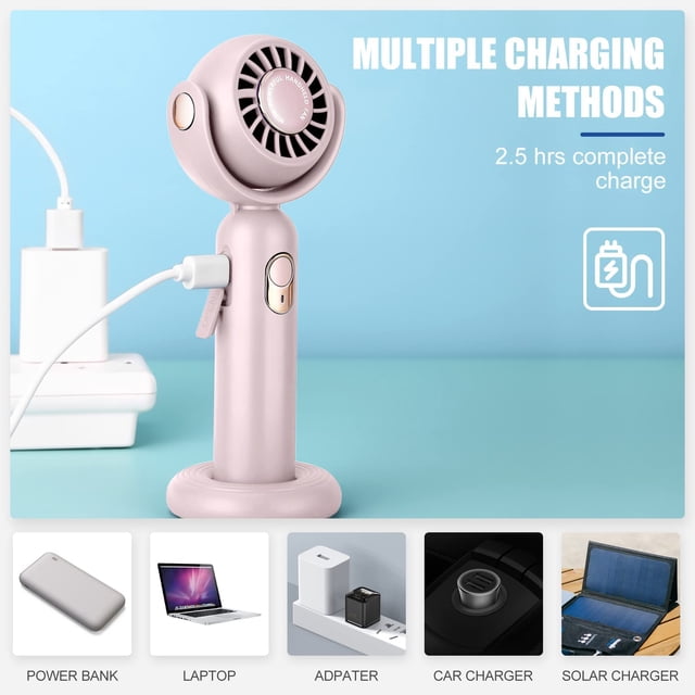 Mini ventilador portátil, ventilador de bolsillo de viento fuerte de 3 velocidades, rotación de 130 °, ventilador de escritorio con base, peque?o ventilador recargable USB para ni?os adultos, interior y exterior, amarillo ZefeiWu 8390605368110