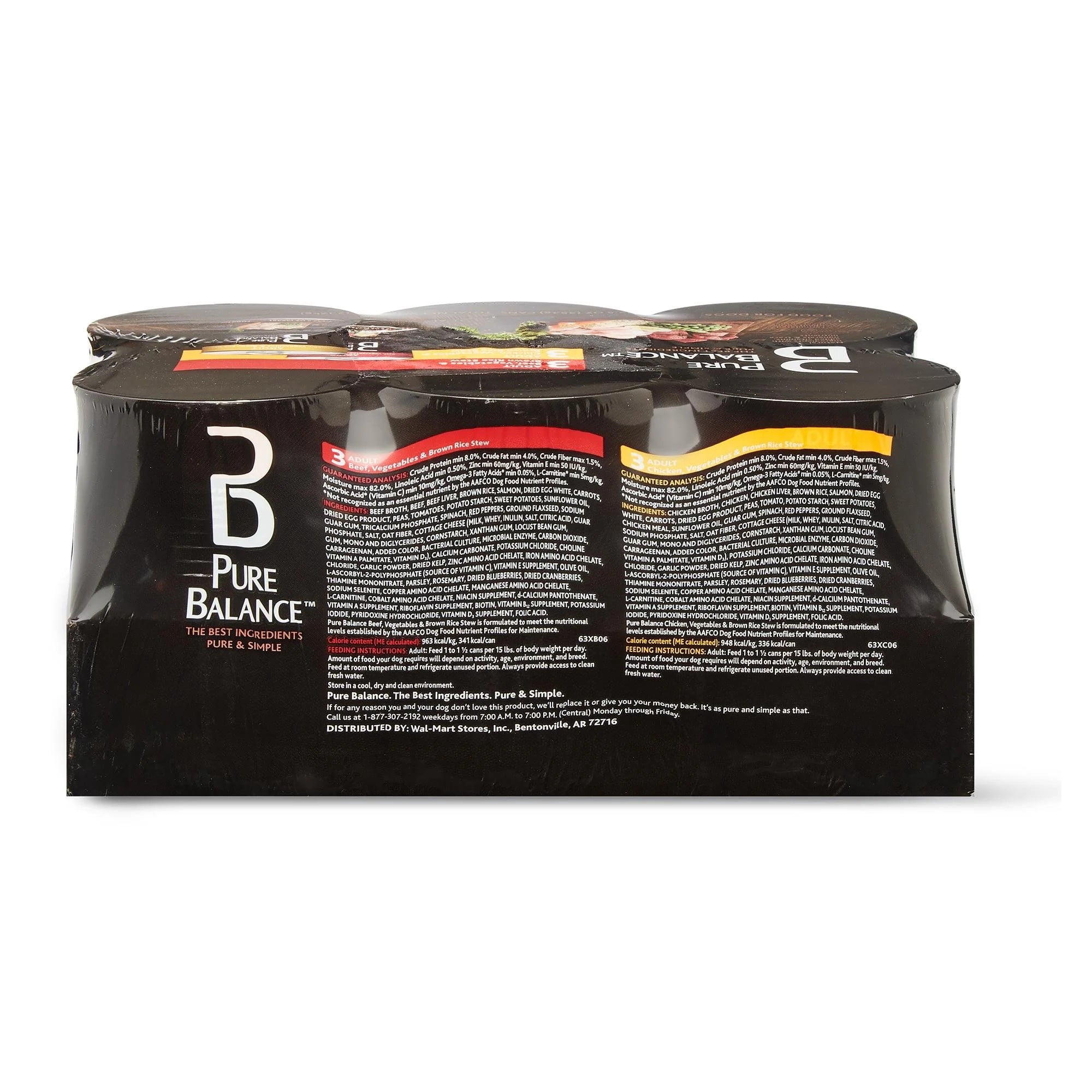Pure Balance Adult Variety Wet Food Recipe Pack, Beef and Chicken with Vegetables, 12.5 oz, 6 Pack