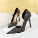 thumbnail image 3 of Zapatos de novia de tacón alto ajustados, de estilo clásico y sexy para discoteca, con punta hueca y lentejuelas brillantes, para boda, 3 of 5