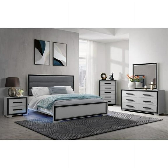 AMELIA GREY/BLACK KING BED, DRESSER, MIRROR, NIGHTSTAND