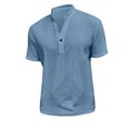 thumbnail image 3 of fatyb Mens Casual Tshirts Stand Collar V Neck Eyelet Embroidery Shirts Lightweight Summer Beach Tops, 3 of 6