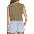 thumbnail image 4 of JULMCOMO Faux Suede Vest Tops for Women Fringe Button Down Sleeveless Casual Vest Jacket Cropped Cowboy Western Jacket Khaki M, 4 of 7