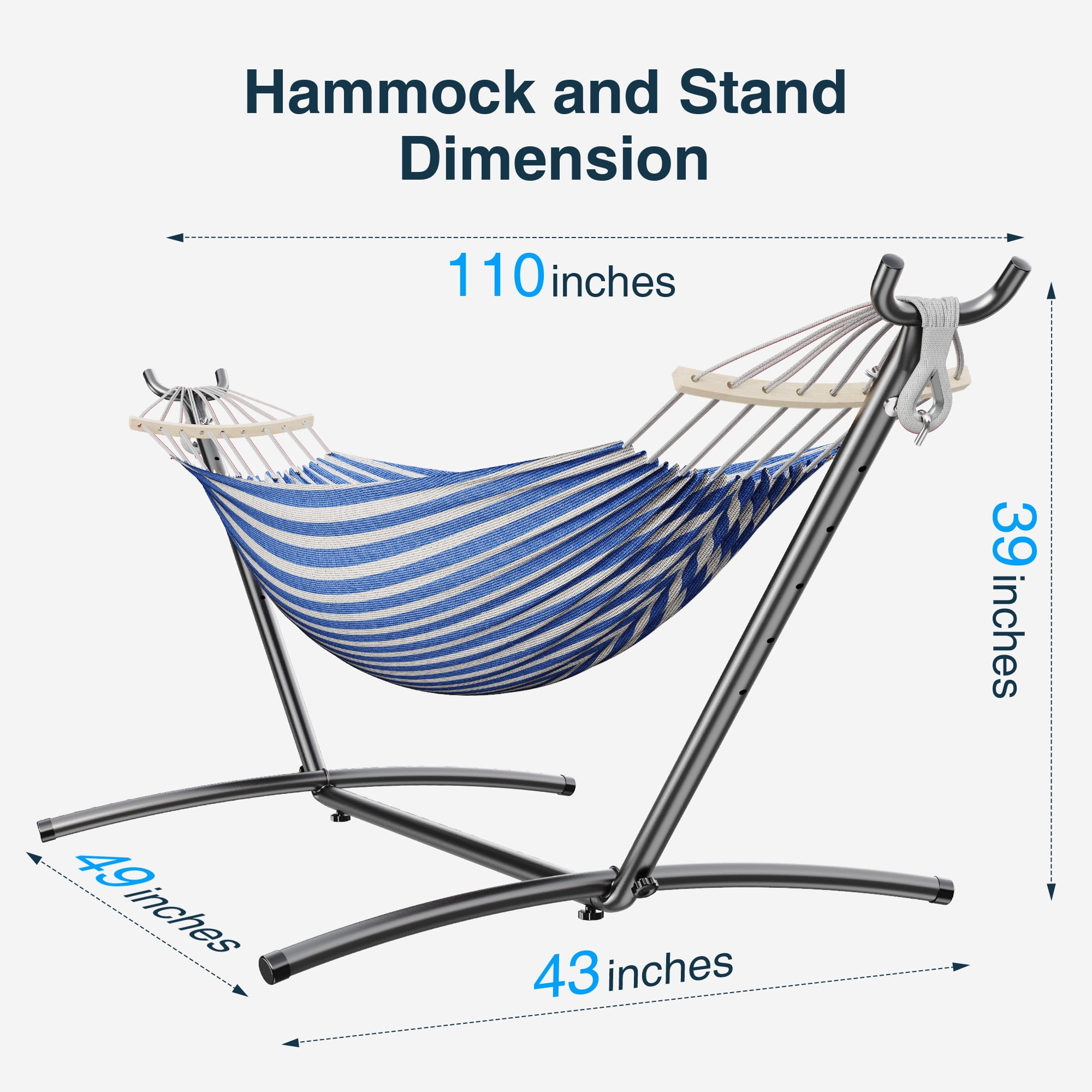 KEESTP Comfortable 2 Person Hammock with Stand,Portable Detachable Brazilian Hammock,450lb Capacity - Bluewhite