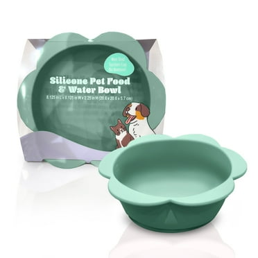 P.T. Supply Co. Green Flower Shaped Silicone Pet Bowl, with Non-Slip Suction Base, Durable Feeding Dish for Dogs & Cats