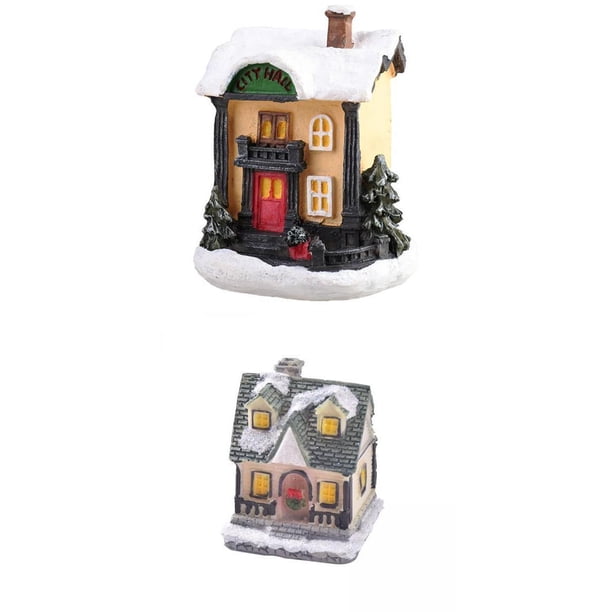 2 × Estatua de casa iluminada como adorno para la mesa navideña Festival EstiloF