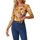 thumbnail image 1 of Camiseta básica de ajuste slim con cuello redondo y mangas de codo para mujeres INSPIRE CHIC, estampado floral amarillo, talla XS, 1 of 6