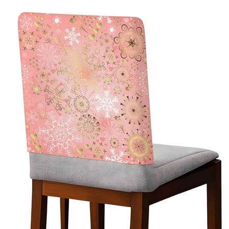 Golden Snowflakes Chair Covers Set of 8 Floral Pink Snowflake Christmas Chair Back Covers Stretch Removable Washable Slipcovers Protector for Dining Room Kitchen Party Decor