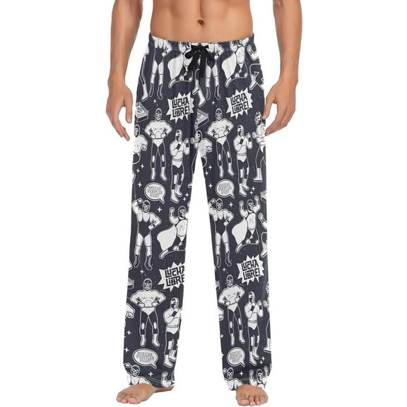 GZHJMY Men's Pajama Pants - Cartoon Wrestler, Loose Thin PJs Lounge Sleep Bottoms with Pockets Drawstring, Pajama Bottoms for Home and Rest, Medium