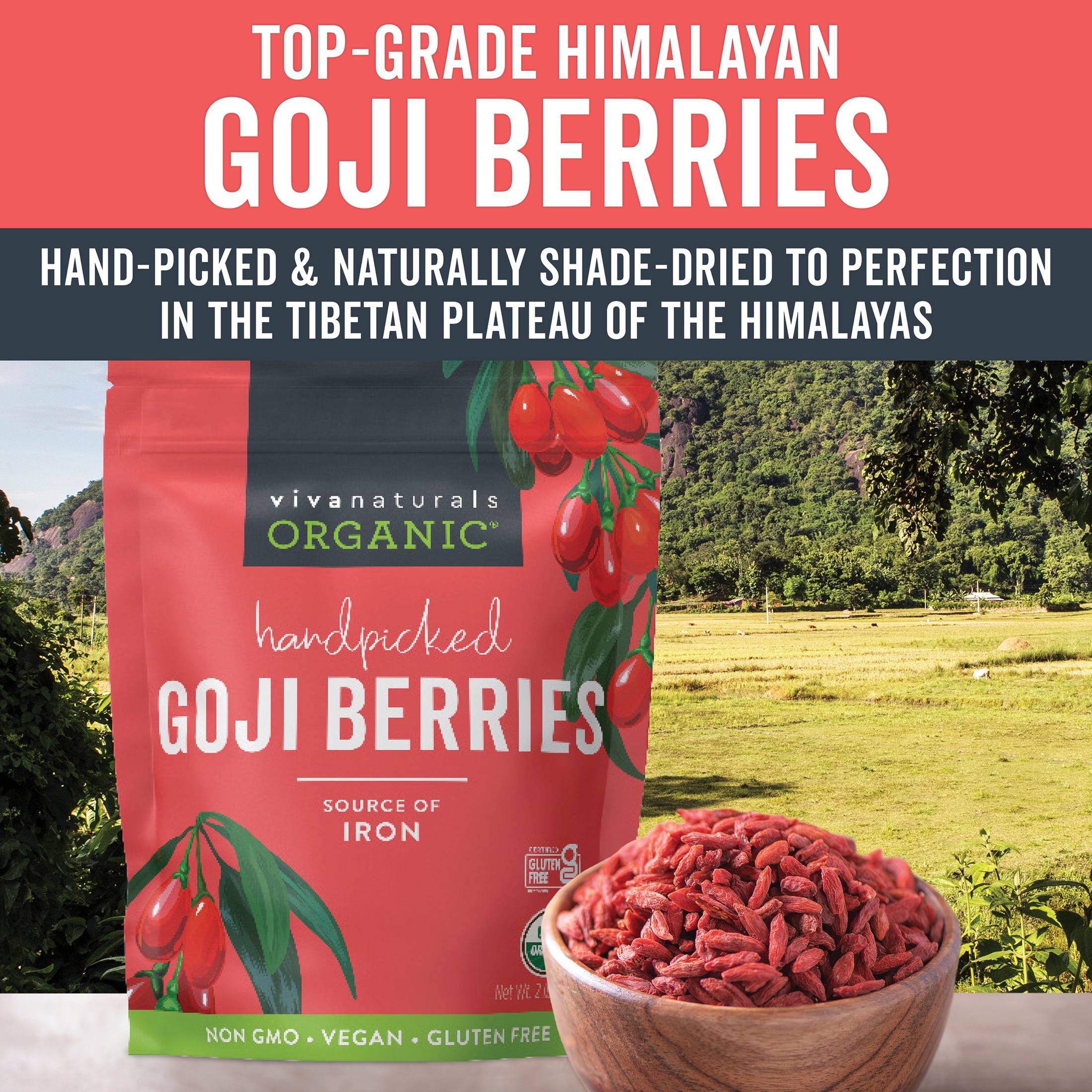 Viva Naturals Organic Goji Berries, 2 lb (Pack of 1) Handpicked