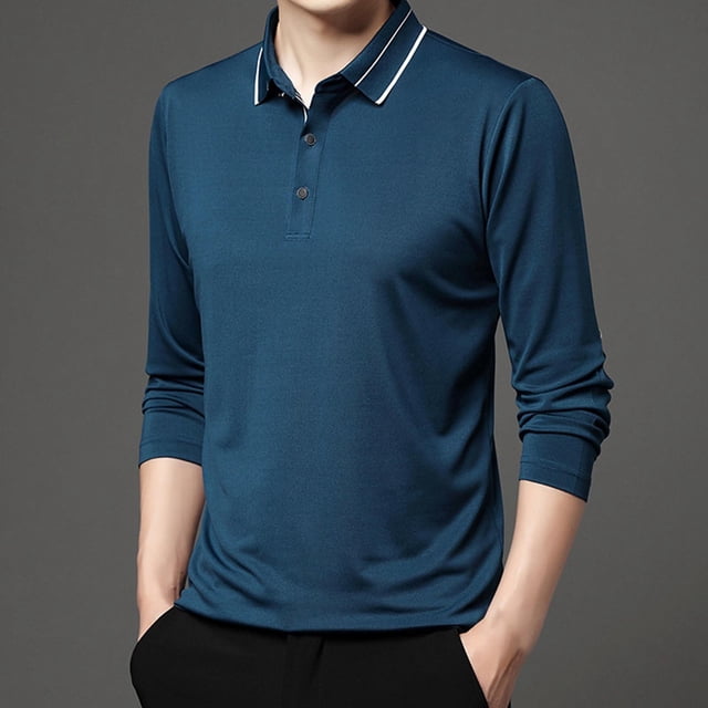 Blusa y camisa de manga larga con cuello vuelto para hombre, pijama deportivo para el hogar, camiseta de color liso, blusa deportiva de poliéster para hombre