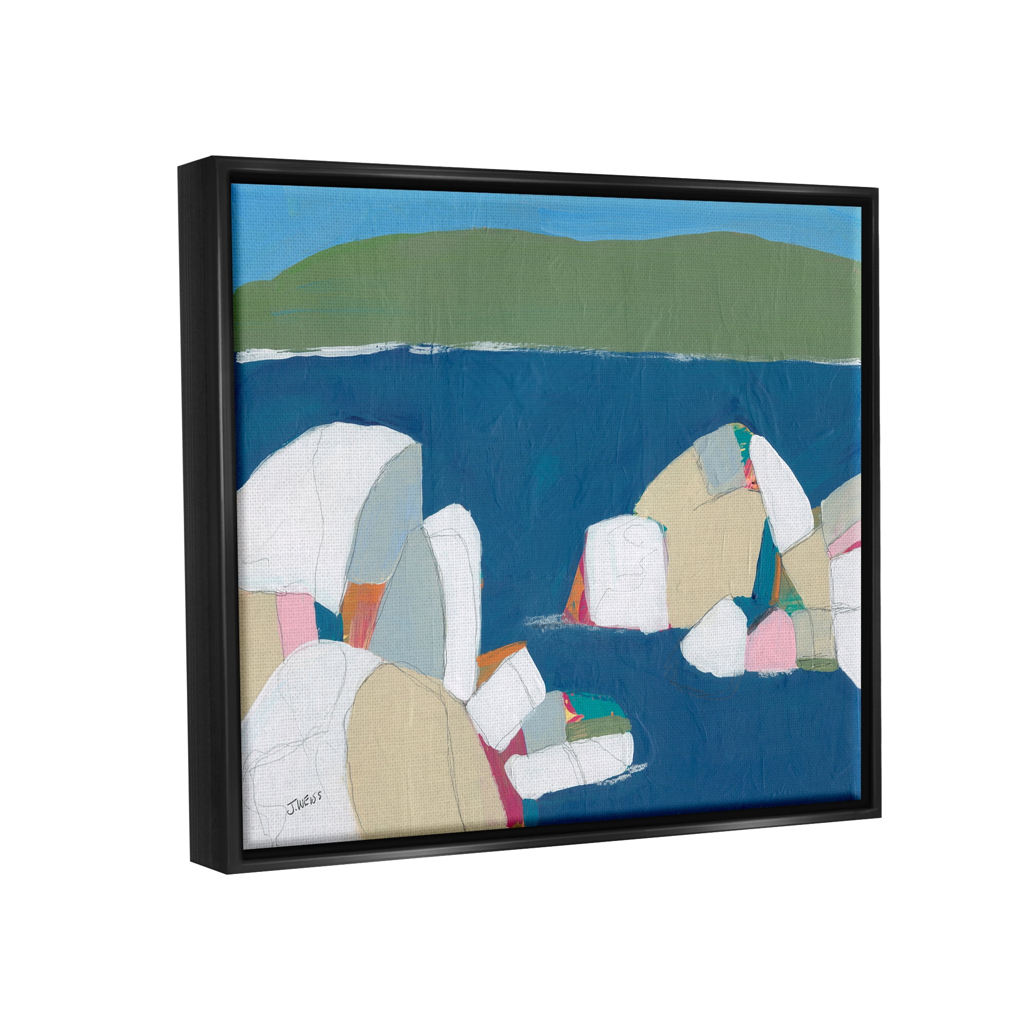 Stupell Industries Contemporary Ocean Rocks Coastal Painting Black Floater Framed Art Print Wall Art