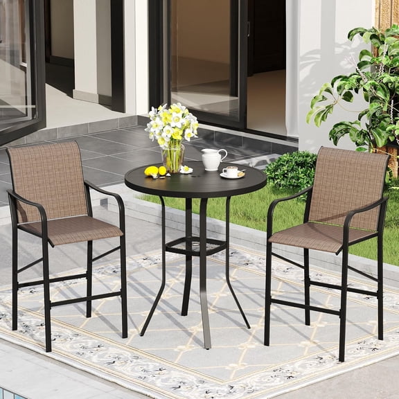 Vicllax 3-Piece Patio Outdoor Bar Set, 2 Swivel Textilene Stools with Metal Table, Black & Brown