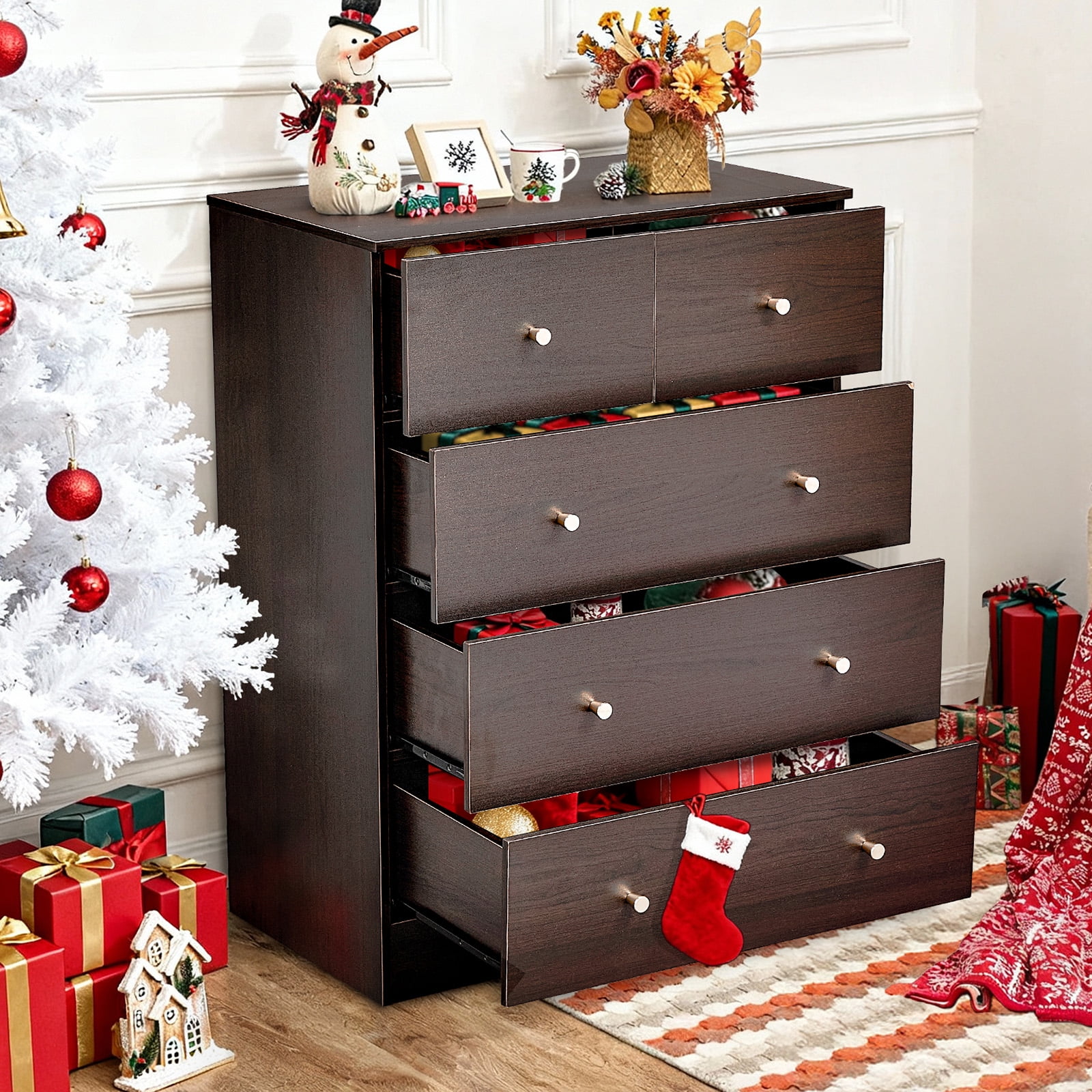 Ktaxon Large 5 Drawers Dresser Chests for Bedroom, Wood Chset of Drawers,Dressers Organizer for Bedroom, Living Room,Hallway, Brown