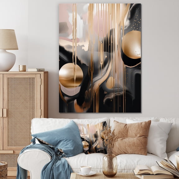 DESIGN ART Designart "Gold And Black Marble Expression Ii" Abstract Marble Canvas Art Print 12 in. wide x 20 in. high