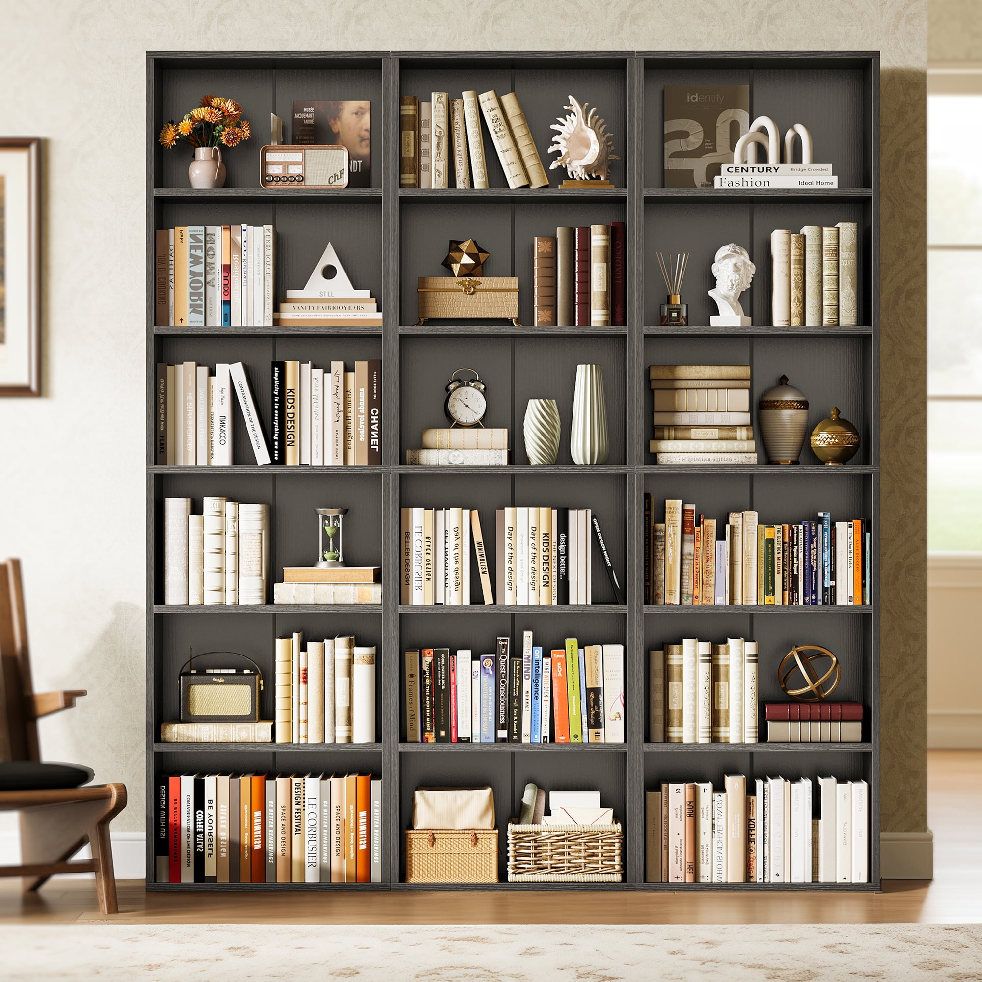 Casacomoda Tall Bookcase, Bookshelf, 6-Tier Display Storage Shelf, Space-Saving Bookshelf for Living Room, Bedroom, Home Office, Black