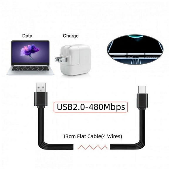 JSER 13cm USB 2.0 Type-A Male to USB-C Type-C Male Male Data Flat Slim FPC Cable for FPV Disk Phone
