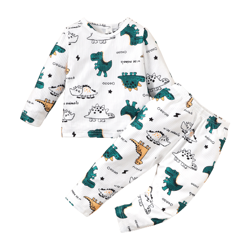 Mikrdoo Baby Boys Outfits Dinosaur Long Sleeve For Winter Tops Pants 2Pcs Clothes Set White 2-3 Years
