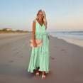 thumbnail image 5 of Women V Neck Summer Dresses 2025 Trendy Zipper Up Sleeveless Built in Bra Boho Party Cocktail Casual Maxi Beach Sun Dress Mint Green XL, 5 of 7