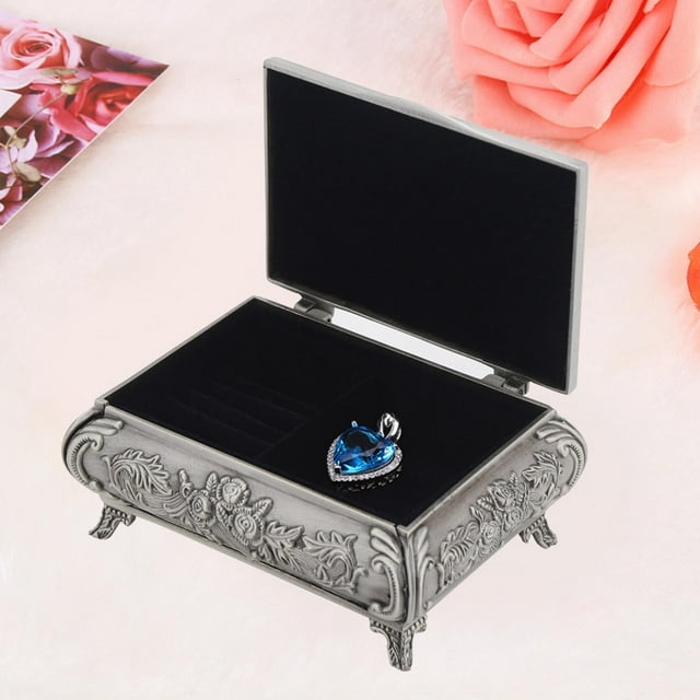 CAJA DE JOYERIA DE FLOR ROSA TALLADA DE ALEACIÓ DE ZINC PARENTENTES, CULO, ANILLOS, ALMACENAMIENTO DE JOYAS DE ESTILO VINTAGE
