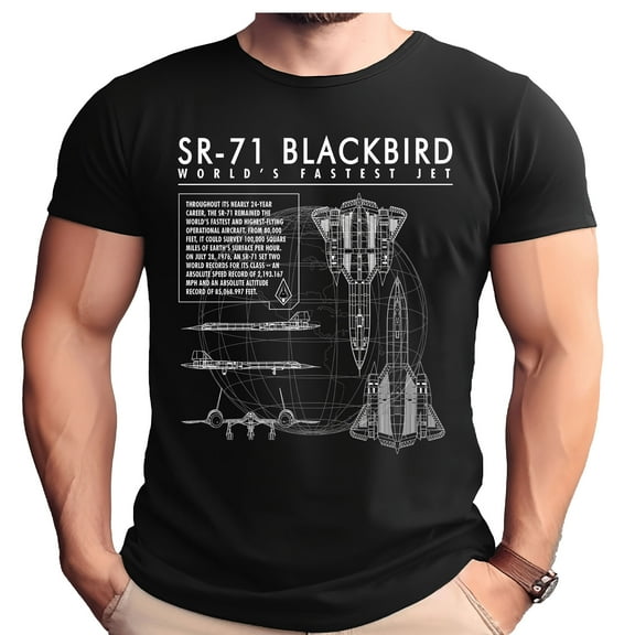 SR-71 Blackbird Mach 3 Schematic Adult T-Shirt-Large