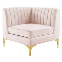 Tufted Sofa Corner Chair, Velvet, Pink, Modern Contemporary Urban Design, Living Lounge Room Hotel Lobby Hospitality