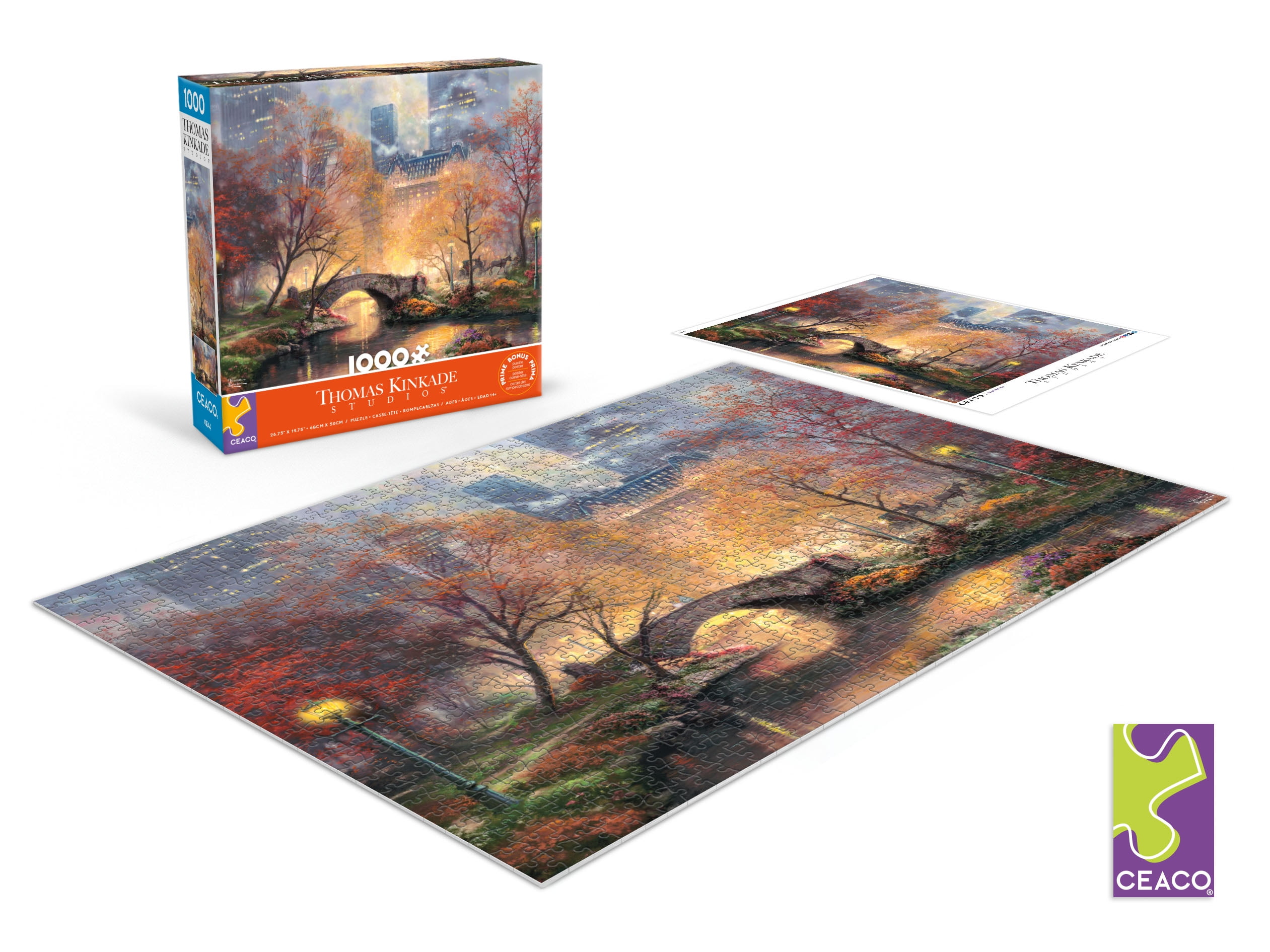 Puzzle en bois de 1000 pièces Ceaco Thomas Kinkade Central Park en automne pour adultes à partir de 14 ans