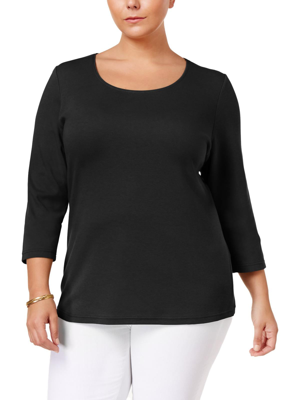 Karen Scott - Karen Scott Womens Plus 3/4 Sleeves Scoop Neck T-Shirt ...