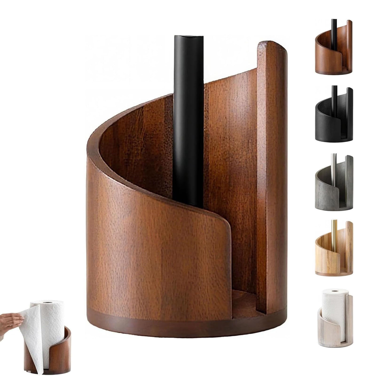 Design Paper Towel Holder Out of Oak Wood - Kitchen Towel Holder for All Standard Kitchen Rolls - Wooden Paper Towel Holder for Countertop - Papertowel Holder for Kitchen (Beige)