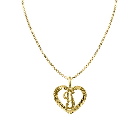 Genuine 14k Yellow Gold 0.59" Fancy Heart Initial Letter Y Necklace 16", 18", 20", 22" Trendy Charm Initial Necklaces for Women