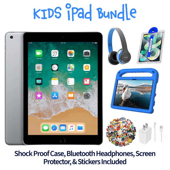 Restored Apple iPad 6 Kid's Bundle - 9.7" 32GB Space Gray (Wi-Fi) - Shock Proof Case, Bluetooth Headphones, Screen Protector (Refurbished)