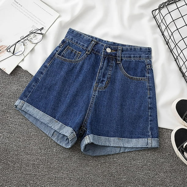 MKLEKYY Pantalones Cortos Elásticos de Cintura Media para Mujer, Vaqueros Cortos y Sexys para Verano, Informales, para Uso Diario En La Playa