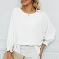 thumbnail image 5 of Hfyihgf Womens Blouses Fashion Smocked Long Sleeve Round Neck Batwing Casual Flowy Chiffon Office Work Shirts Tops(White,M), 5 of 8