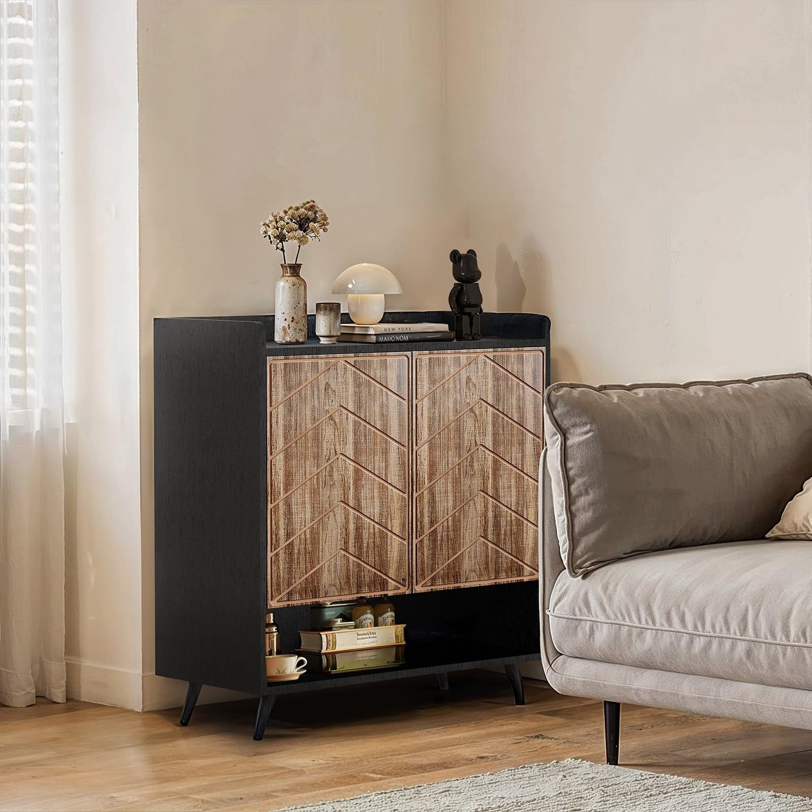 MARNUR Sideboard Buffet Cabinet with 2 Doors, Kitchen Buffet Storage Cabinet with Adjustable Shelves for Kitchen, Hallway, Entryway, Living Room, Brown