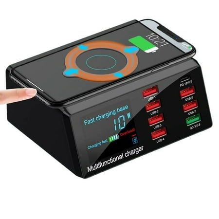 100W 8 Ports USB Charger Quick Charge Adapter HUB Wireless Charger Charging Station PD Fast Charger Safe and Reliable