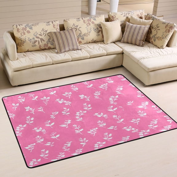 Pink Patterned Grass Soft Polyester Area Rug 36''x24'', Non Slip, Memory Foam, Water Absorbent