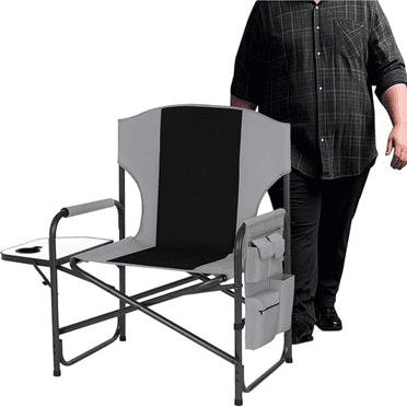 Oversized Directors Camping Chair Support 600 LBS, Heavy Duty Folding Outdoor Chairs with Detachable Side Pocket and Adjustable Side Table for Outside Beach,Lawn,Fishing (Black)