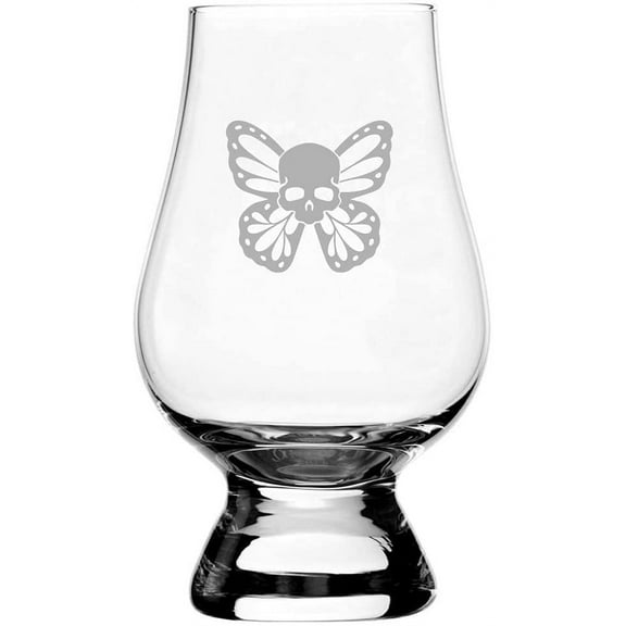 Butterfly Skull 1 Happy Halloween Etched 6.5oz Glencairn Whisky Glass