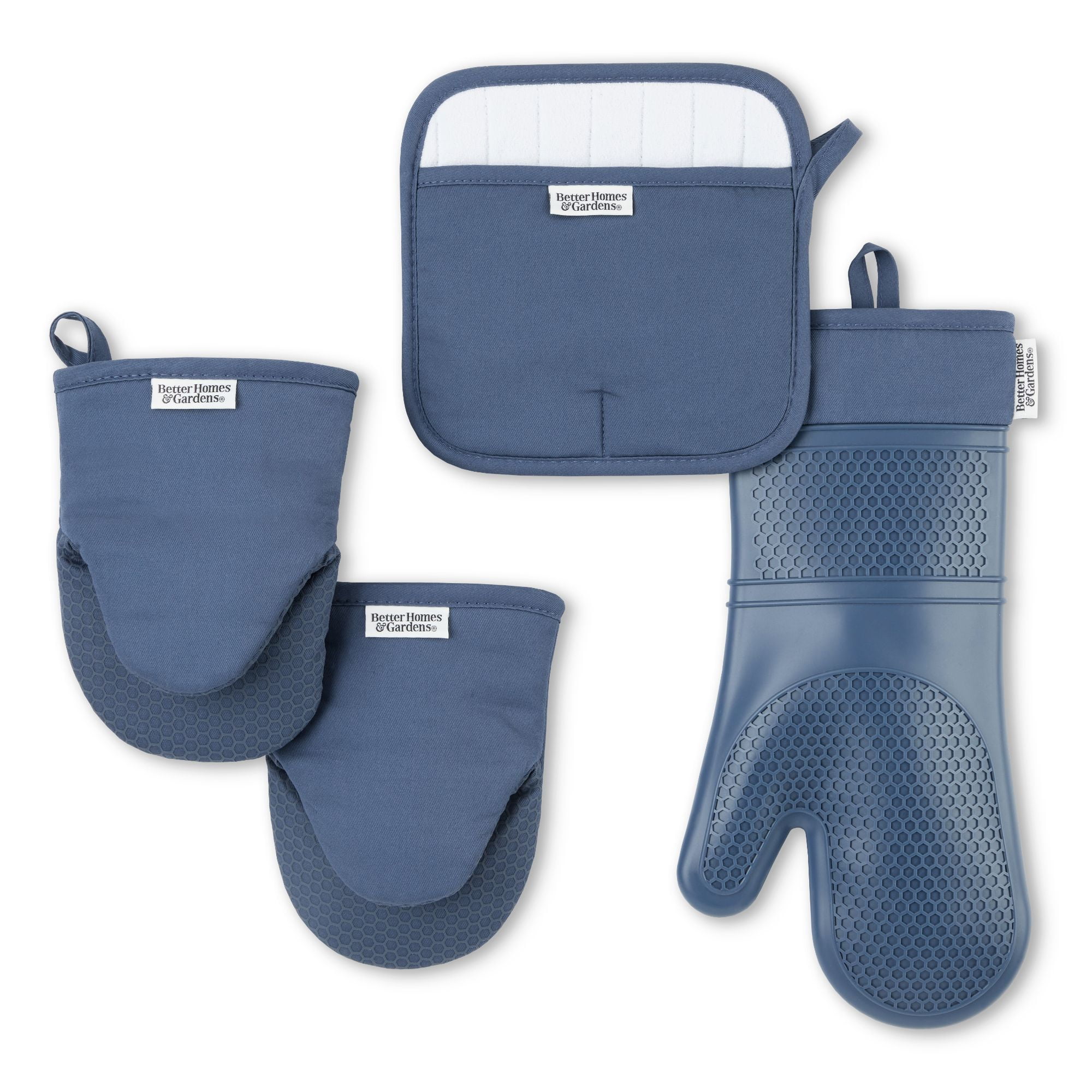 Better Homes & Garden Oven Mitt, Pot Holder, Mini Mitt Set, Blue, 4 Pieces