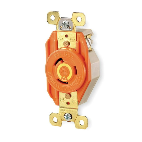 Orange Locking Receptacle, 20 Amps, 240VAC Voltage, NEMA Configuration: L6-20R