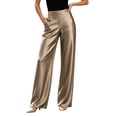 thumbnail image 4 of DuoJiaJ Womens Wide Leg Pants, Satin High Rise Smooth Draping Casual Yellow L, 4 of 5