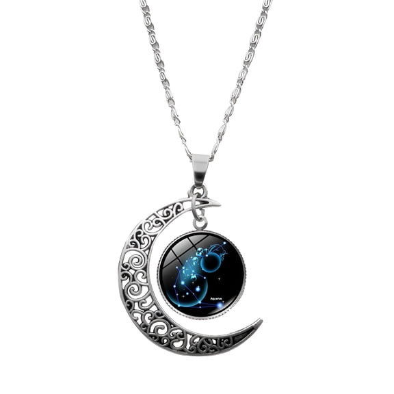 DESIGNICE Twelve Zodiac Signs Moon Star Pendant Necklace for Women Constellation Birthstone Charm Necklace Silver Choker Jewelry Birthday Gift