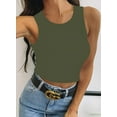 thumbnail image 2 of Vafful Summer Crop Tanks for Women Cropped Tops Cami Top Shirt Ribbed Racerback Blouses Top Tee Army Green Large, 2 of 8